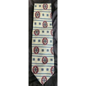 XMI Silk Necktie Mens OS Blue Burgundy Excellent Hand Made Italy Geometric Tie
